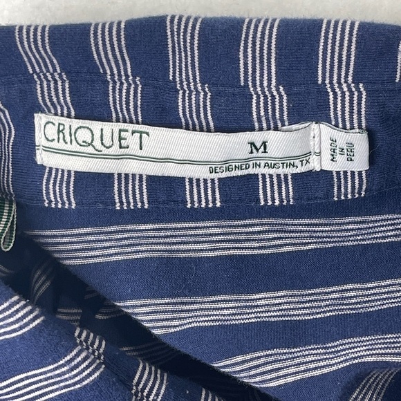 Criquet Men’s Golf Polo Short Sleeve Blue Striped Shirt Cotton Medium Striped - Picture 3 of 6